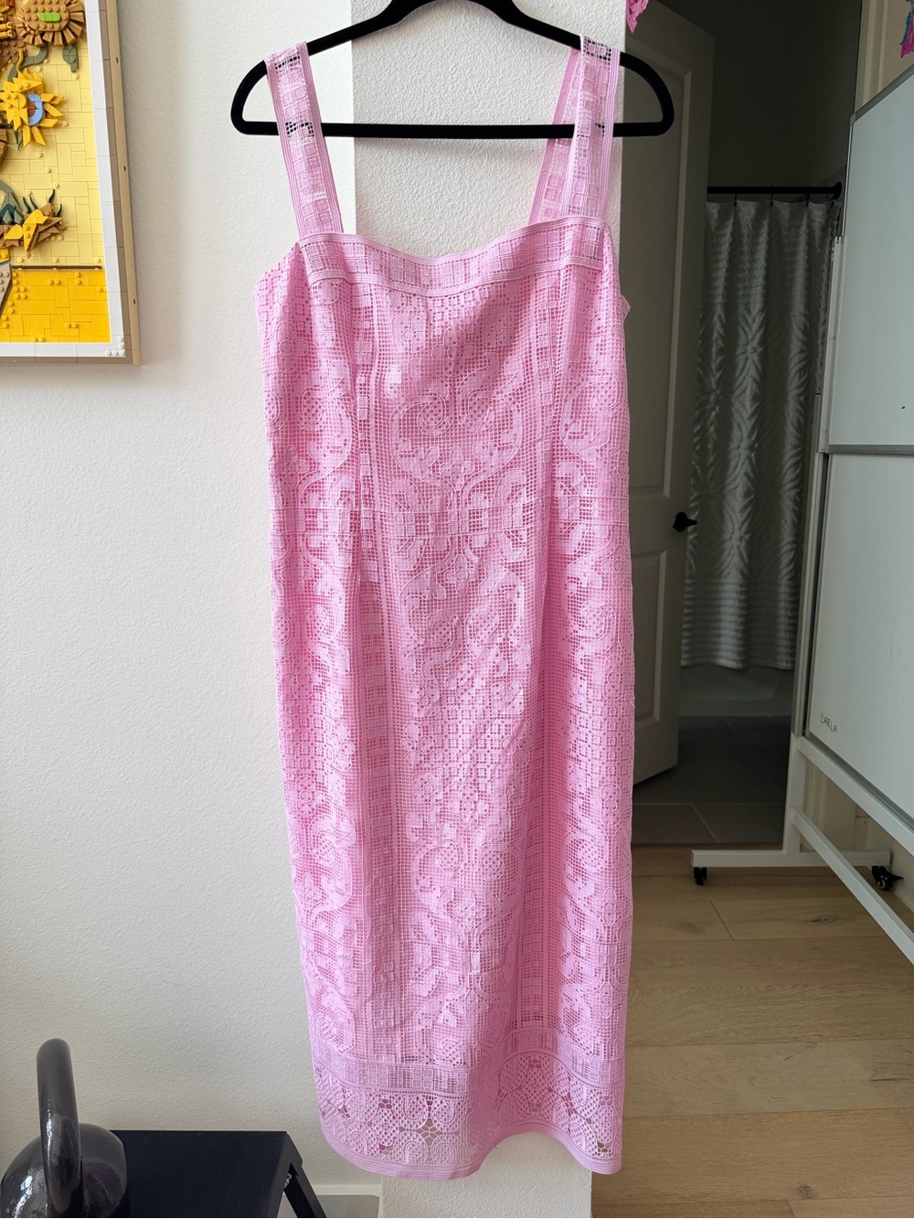 Pearl by Lela Rose Pink Lace Midi Dress with Wide Straps